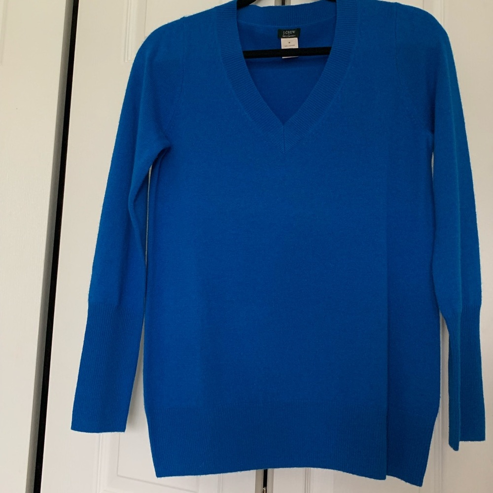 JCrew fctry cashmere vneck sweater, blue, M